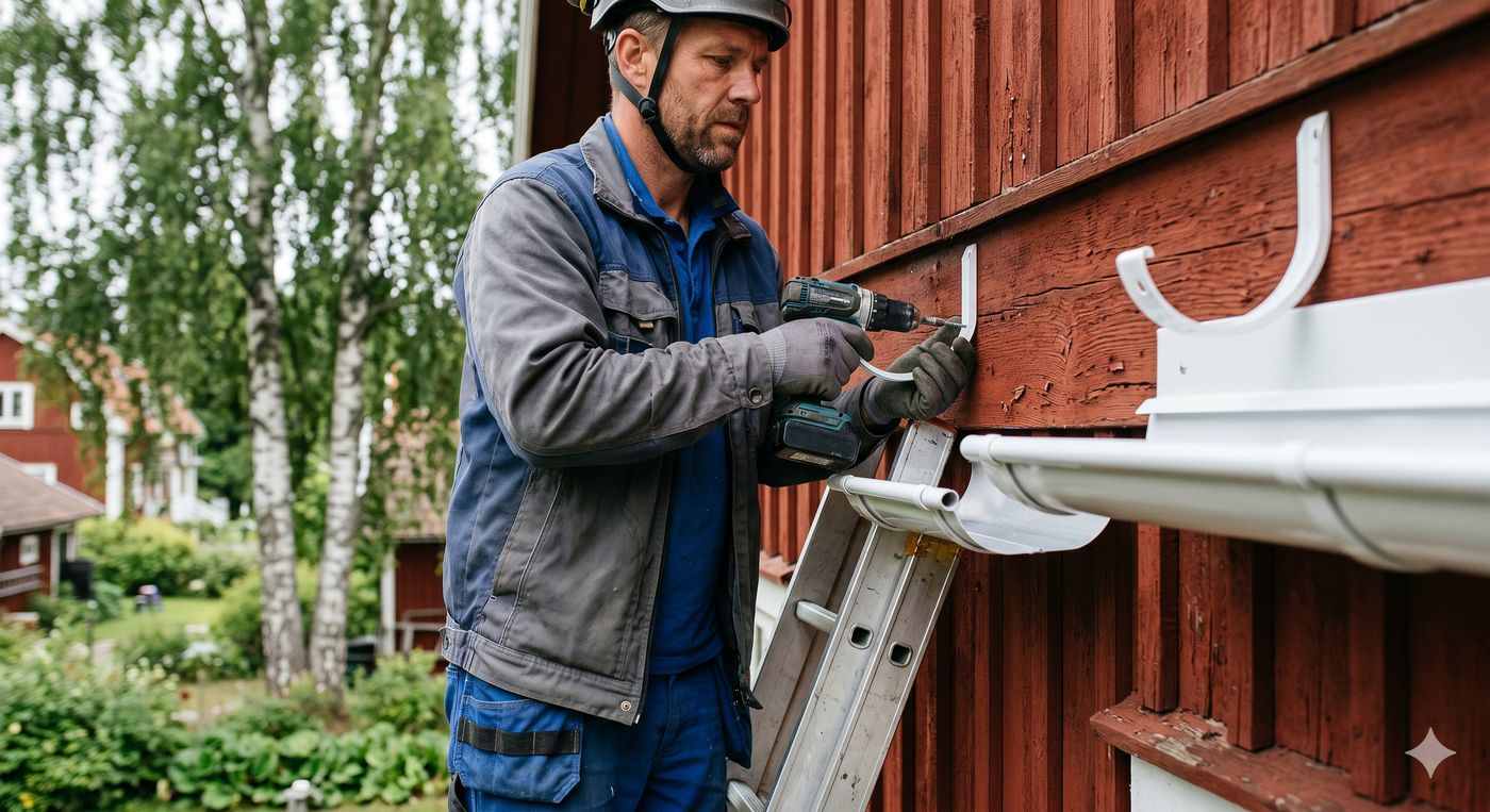 Hängrännor och stuprör byts ut på Stockholmsvilla